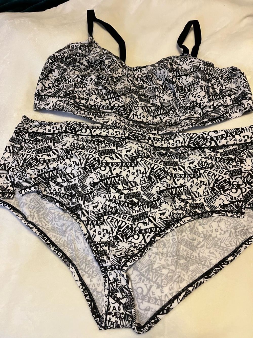 Savage X Fenty Black and White Printed Bralette with High-Waist Briefs